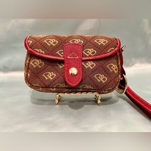 Dooney & Bourke - Signature Canvas Brown & Red Wristlet/Clutch